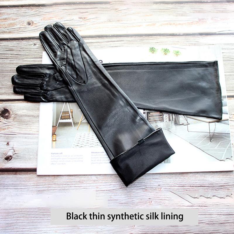 Long Leather Gloves for Women With Colorful Sheepskin Velvet Lining Fashionable Autumn and Winter Warm and Sunscreen Gloves