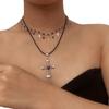 Black Rhinestone Cross Pendant Choker Necklace Gothic Double Layer Necklace Neck Jewelry  Girls