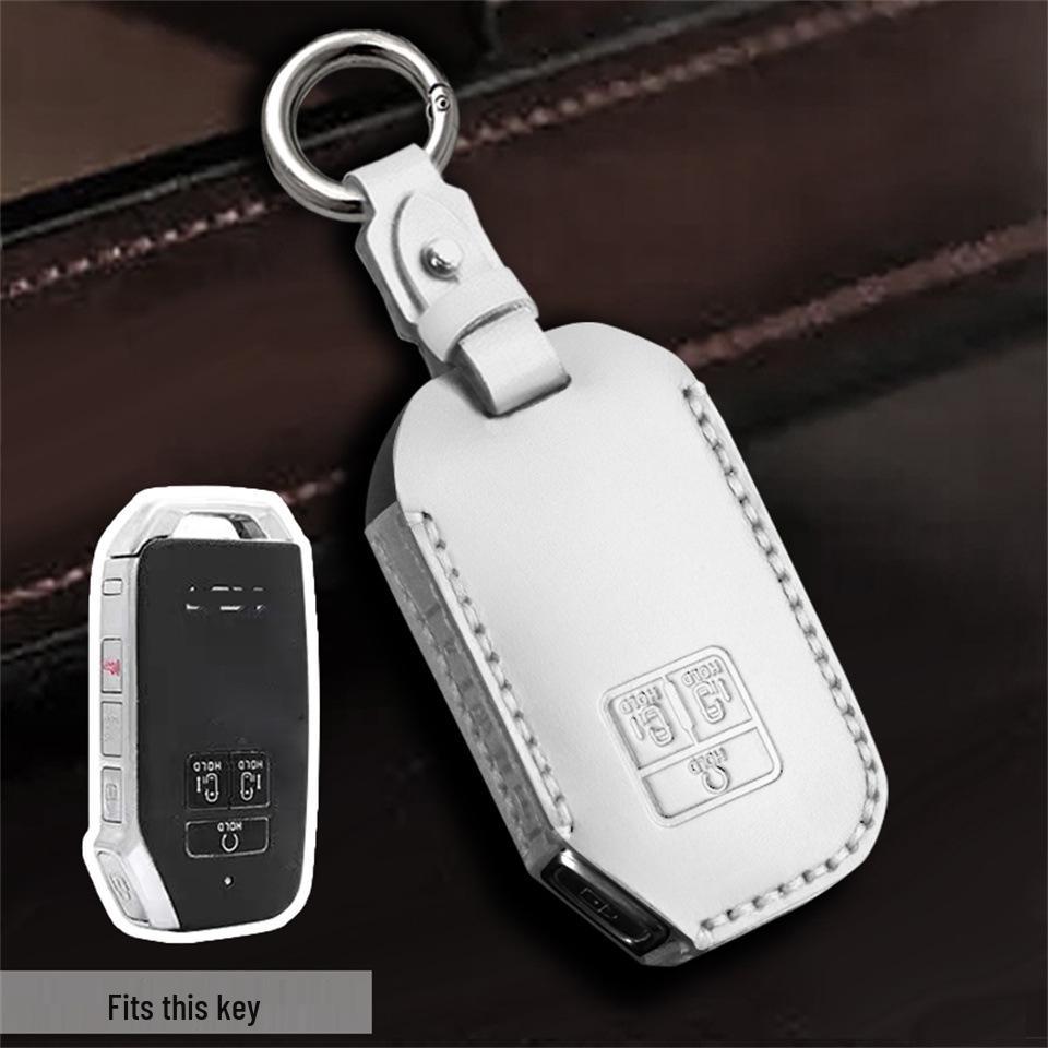 

Handmade Genuine Leather Key Cover for Kia Carnival Car Key Protection білий