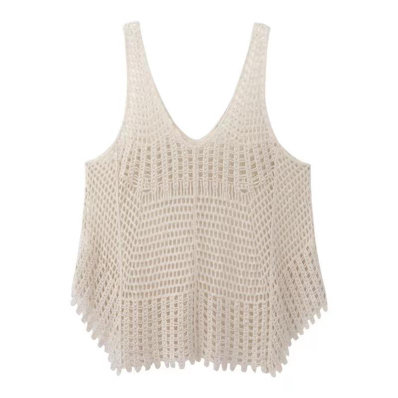 Women's Summer Floral Knit Vest: Loose, Chic, Age-Defying, Versatile V-Neck Top