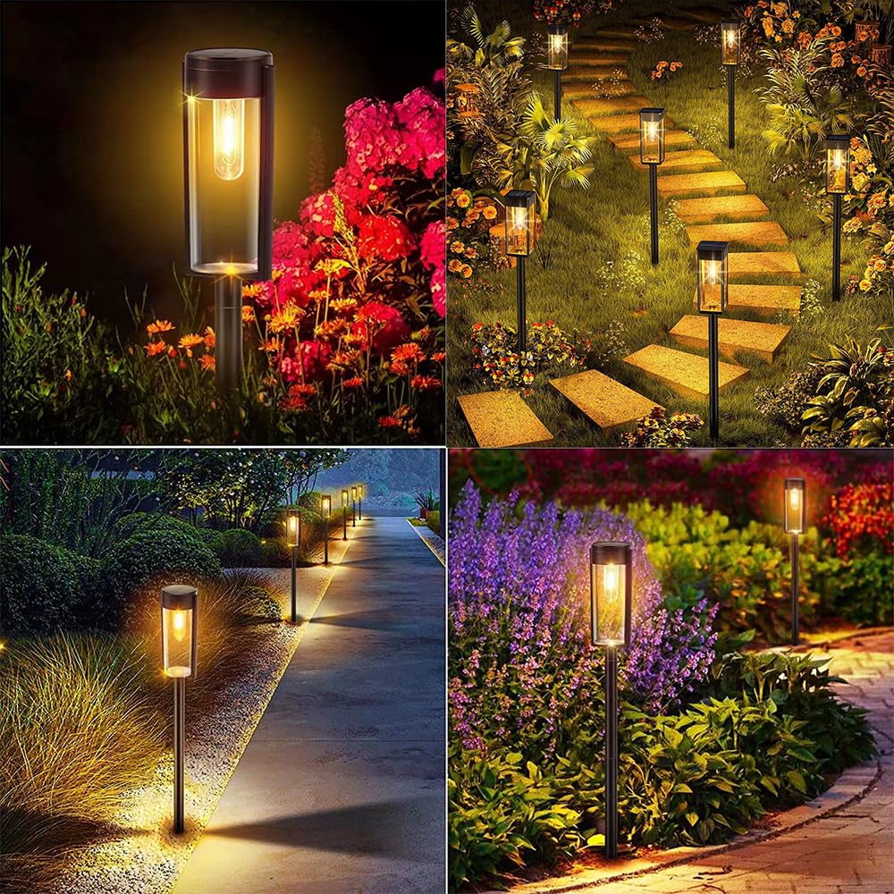 LKCCTK Solar Garden Outdoor Lighting for Clear Warm White IP65 High Recessed Automatic Ideal for Parking Flower and Set of 4 Lights, Gardens,