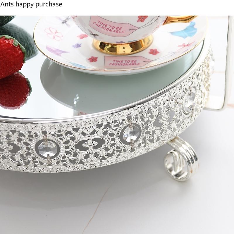 Silvery Metal Mirror Cake Stand Cake Pan Dessert Plate Desktop Storage Tray Home Decorative Plate Display Stand Shooting Props