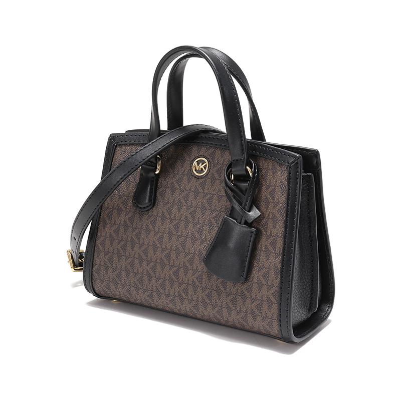 Michael Kors Chantal Classic Logo Pebbled Tote Bag Women Tote Black Brown 32R3G7CC0B-BROWN-BLK