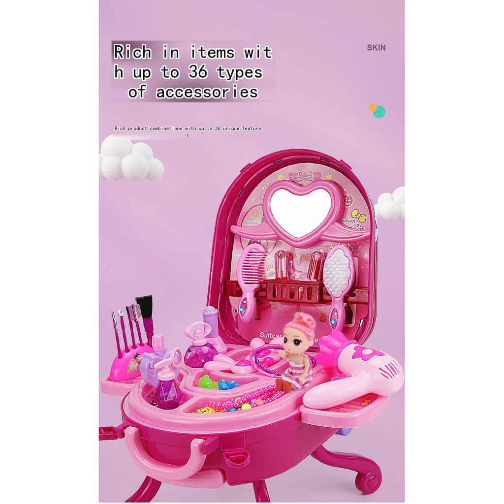 3-in-1 Kids Dressing Table Makeup Station with Suitcase Toy for Girls