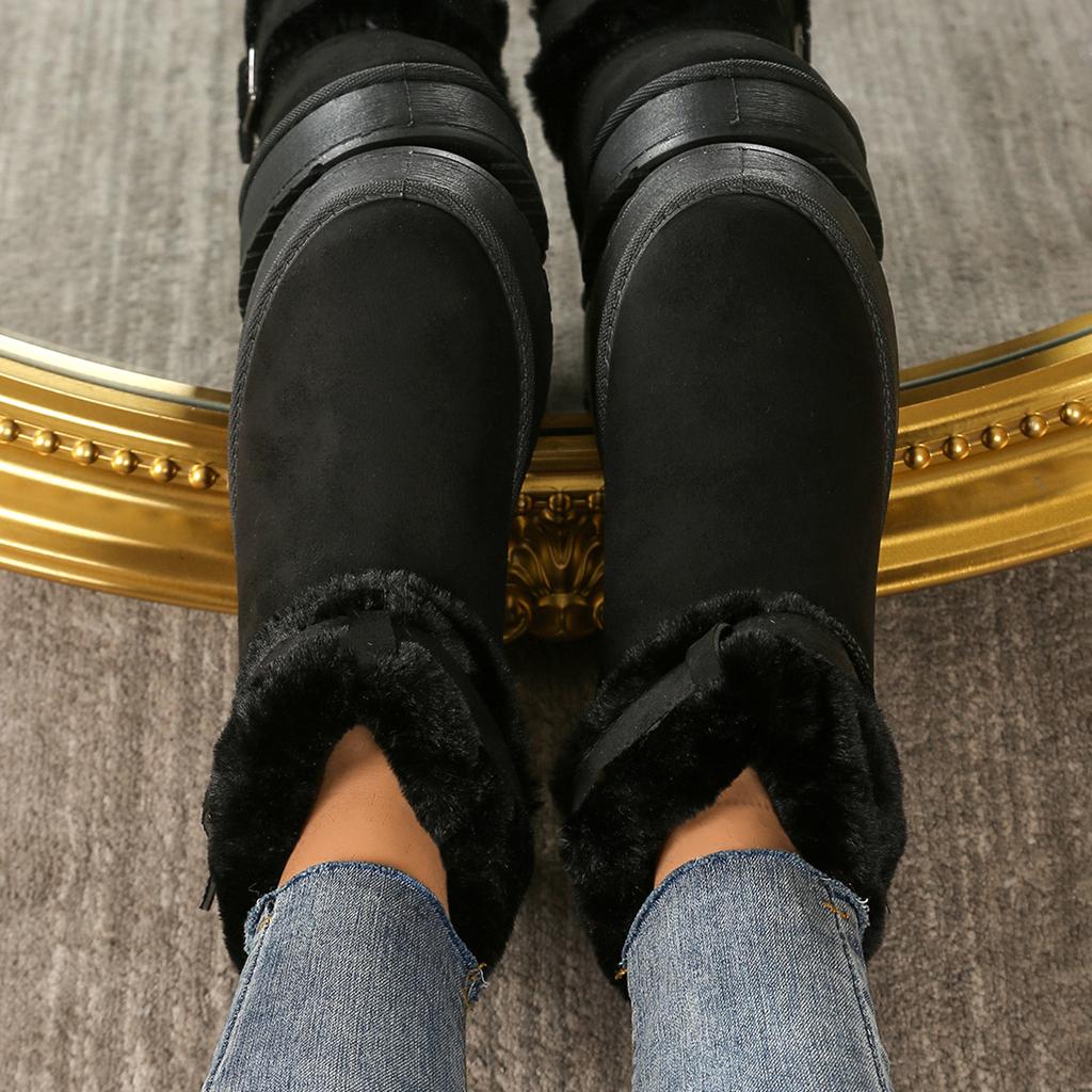 Fashion Women Boots Winter  Non Slip Soft Cotton Shoes Woman Platform Short Plush Snow Boots Metal Buckle Thicken Warm Ankle Boots Women