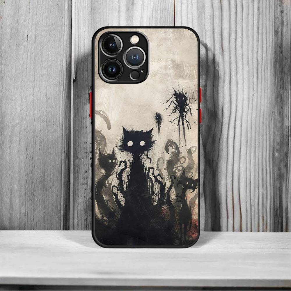 Dark Funny Monster Cat Matte Cover For iPhone 16 15 14 11 12 13 Mini Pro Max X XR XS MAX Phone Case shockproof