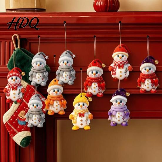 Farmhouse Style Christmas Decor Snowman Wooden Ornaments 2D Flat Vintage Xmas Tree Hanging Hand Painted Holiday Decoration Cute Winter Ornament for