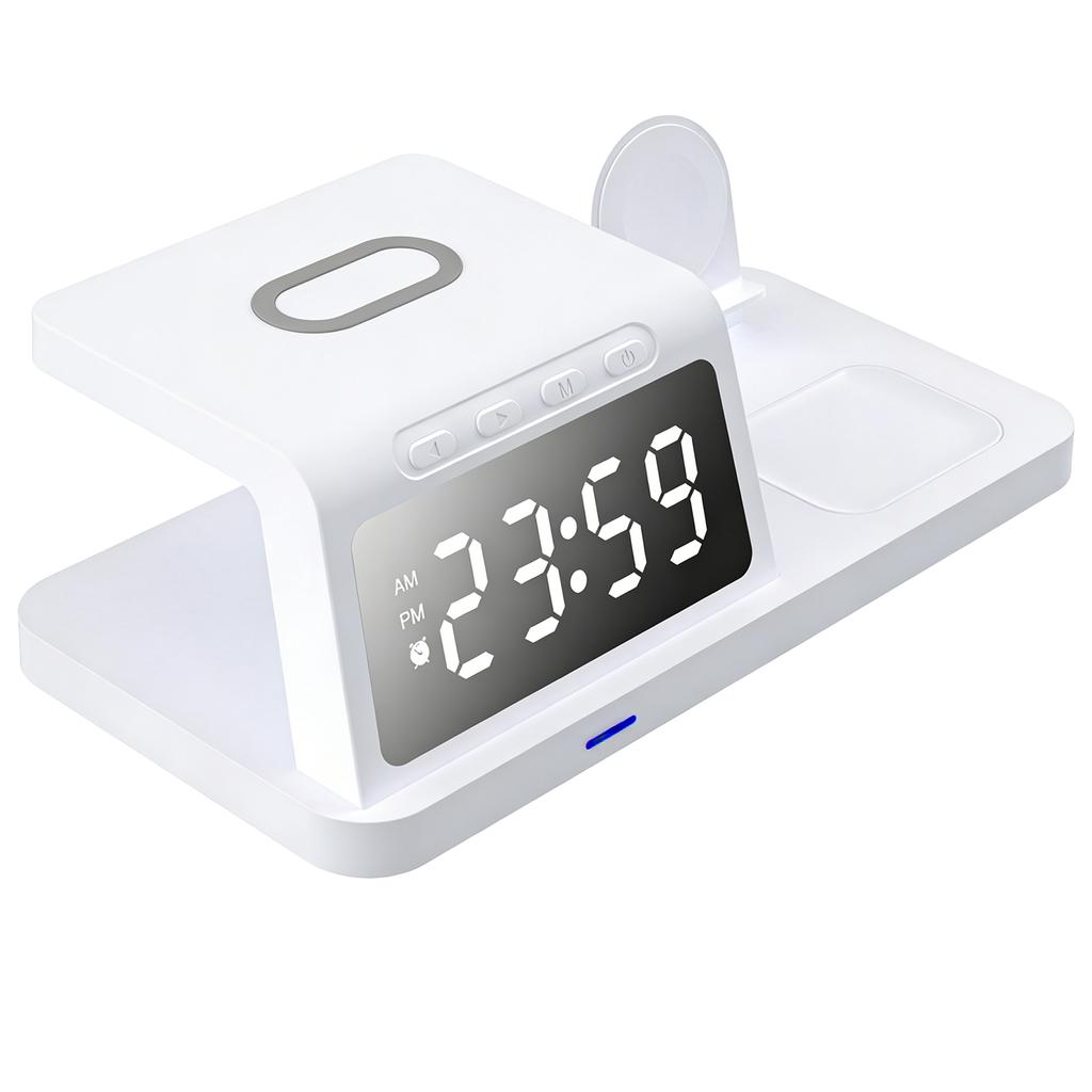Wireless Charging Station 3 in 1 15W Fast Desk  r Stand Multifunctional with Clock for Mobile Phone Watch Wireless Earphones