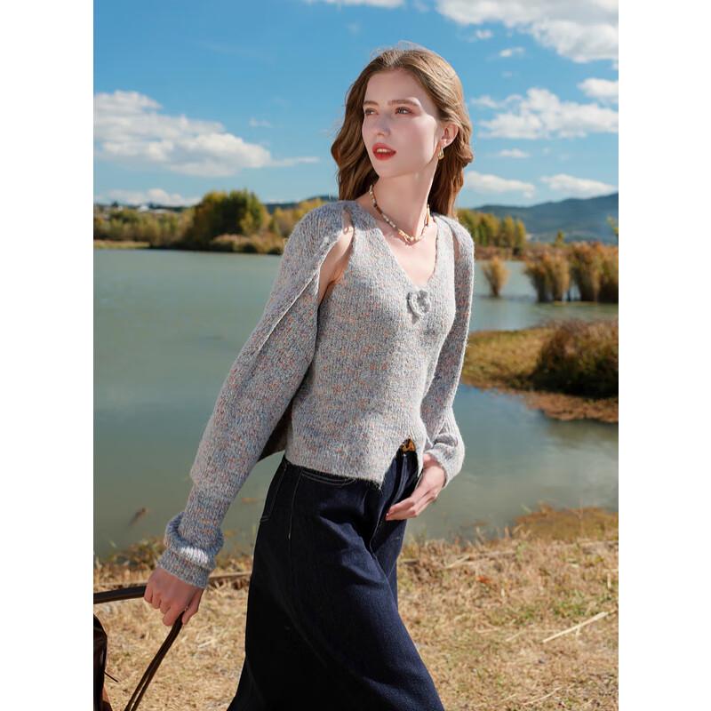 

Sancai 2025 Весенний приталенный трикотажный кардиган с V-образным вырезом L