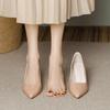 Fashion Women Pointy Chunky Heels Summer Fashion Pointed Toe Thick Heel Soft Sexy Pu Leather Slip On Pumps Nude Casual Dress Shoes