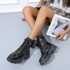 Women's Plus Size Round Toe PU Snow Boots Casual Short Tube Thick Soled Martin Boot Knight Shoes 35-43