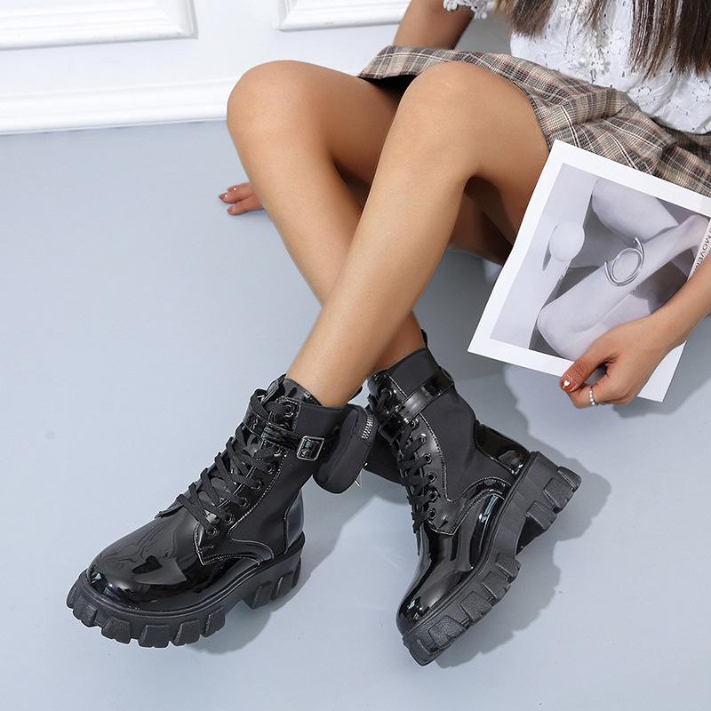Women's Plus Size Round Toe PU Snow Boots Casual Short Tube Thick Soled Martin Boot Knight Shoes 35-43