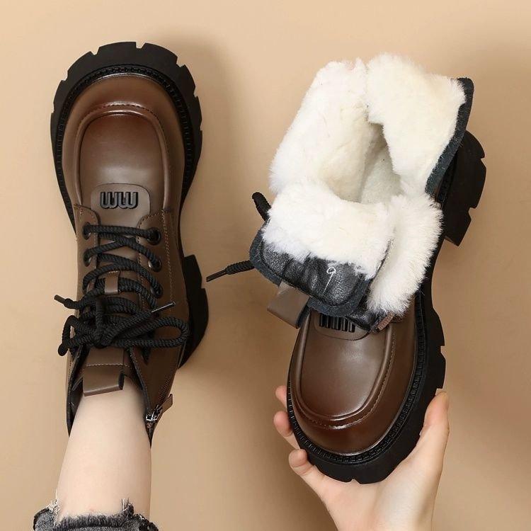 

Новые женские ботинки, обувь на толстой подошве, короткие ботинки с флисовым утеплителем, зимние ботинки, женская обувь 40 коричневый