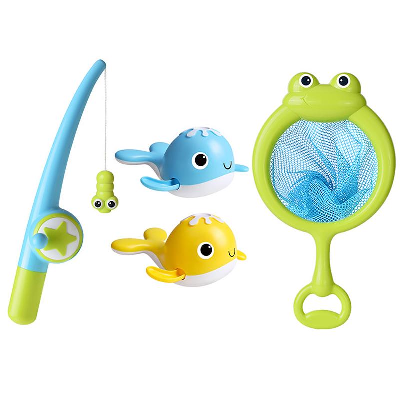 Magnet Infant Bath Fishing Playthings Wind-up Swimming Whales Bathtub Toy Fishing Games Water Tub Playthings Kit featuring Fishing Pole Net ideal for
