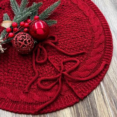 18 Zoll Gestrickter Weihnachtsbaumrock Rot/Weiß Polyester Weihnachtsbaummatte Runde Weihnachtsbaum-Fußabdeckung Wohnzimmer Partyzubehör