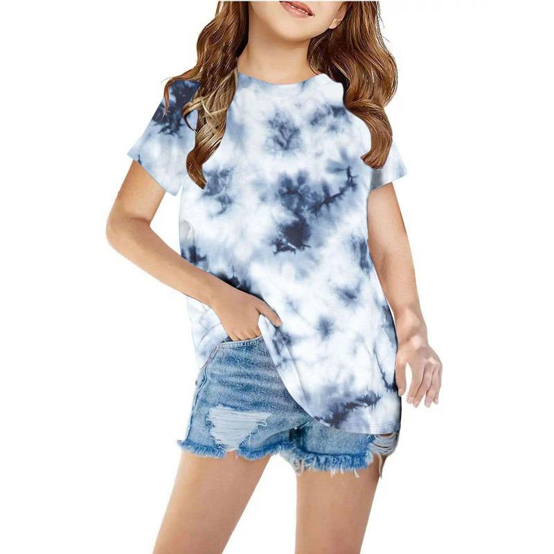 Summer Children's Fashionable Casual Simple 3D Printed Tops Kids Round Neck Pullover Short Sleeved T Shirt