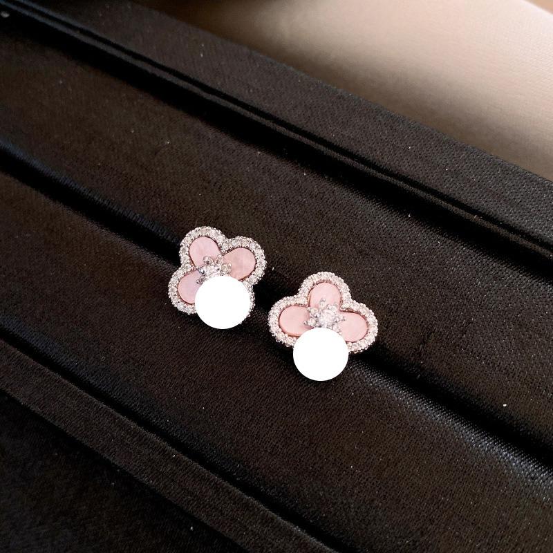 Silver Needle Multi-layer Letter Twill Zircon Pearl Earrings Medieval Vintage Light Luxury Stud Earrings Versatile Earrings