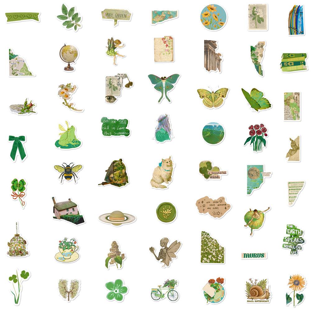 50Pcs/Set Renaissance . Retro Green Art Stickers DIY Fashion Waterproof Doodle Decals Stickers