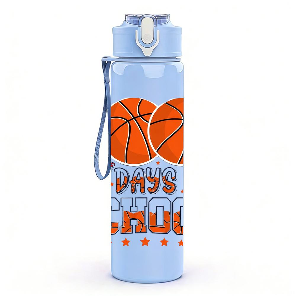 1PC Hundred Days School Basketball Text 750ml Color Plastic Water Bottle Leakproof Flip Straw Lid For Sports Office Home Use
