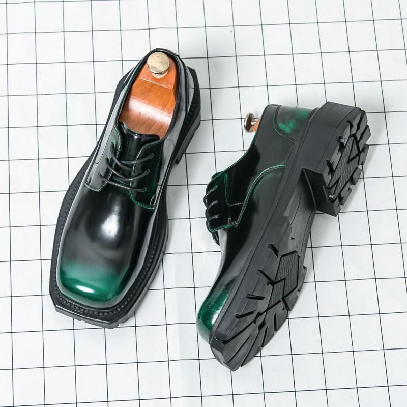 Fashion Men's Dress Oxford Derby Thick Bottom Fashion Business Male Designer Casual Leather Shoes Formal Loafers Suit Shoes Square Head