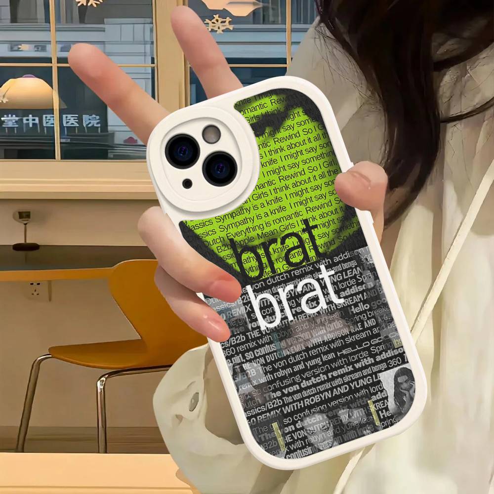 C-Charlis XCX B-BRAT Leather Phone Case For IPhone 16 16e 15 14 13 12 11 Pro Max Plus Mini Cover
