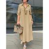 Loose Long-Sleeved Lapel Dress Elegant Solid Long sleeve Button Lapel Plus size dresses