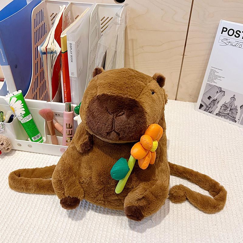 Capybara Charming Plush Toy Backpack For Children In Vibrant Orange And Pink