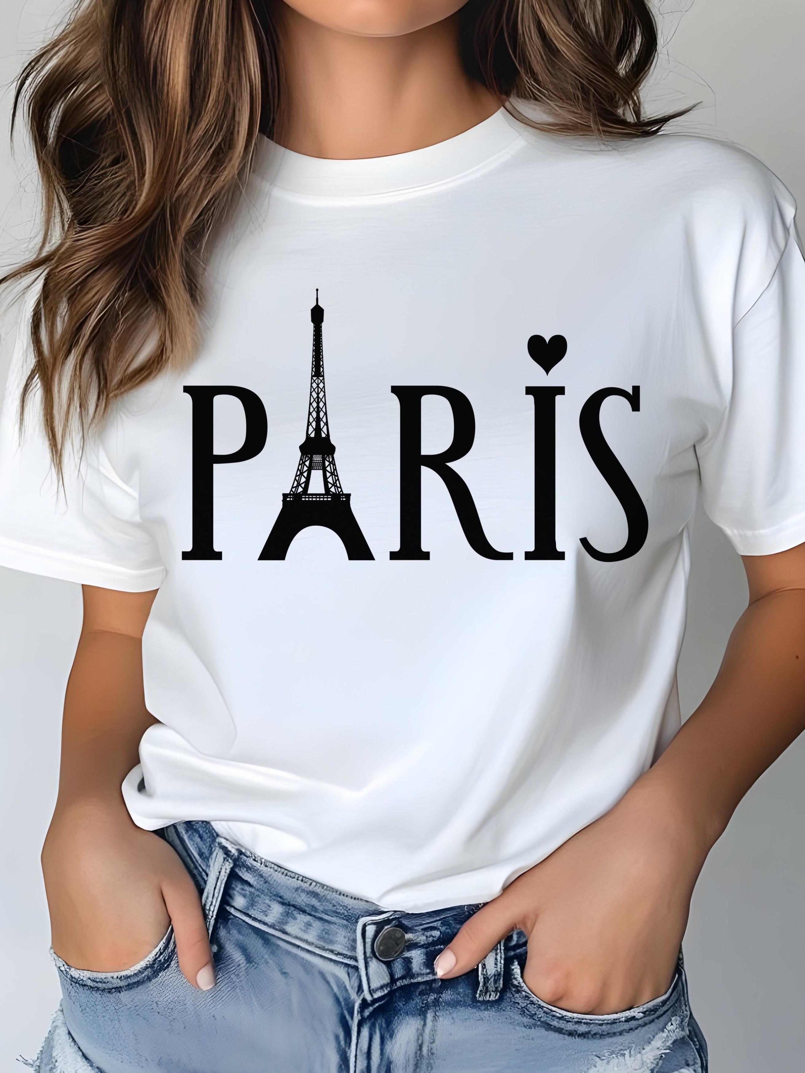 Графичная футболка Paris для женщин, повседневная футболка с коротким рукавом, 1 шт., 100% плотный хлопок, удобный круглый вырез, мягкие очаровательные футболки, топы S