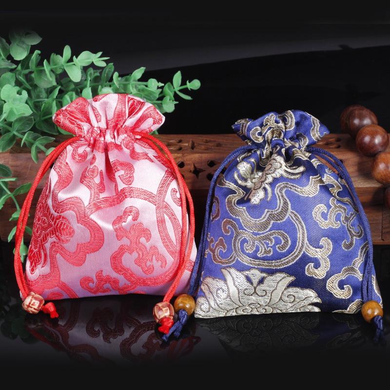 Silk Satin Jewelry Drawstring Bag - Small Brocade Storage Pouch
