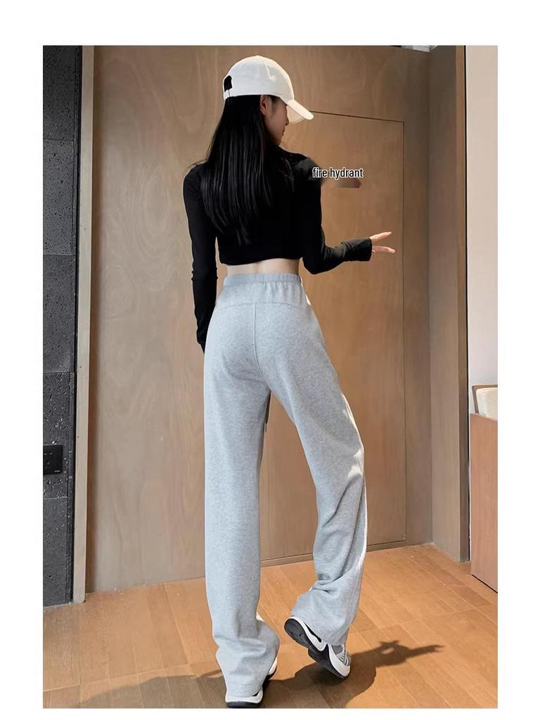 Dark Grey Maternity Fleece-Lined Wide Leg Sweatpants with Side Drawstring - Casual Sport Wear for Spring & Autumn