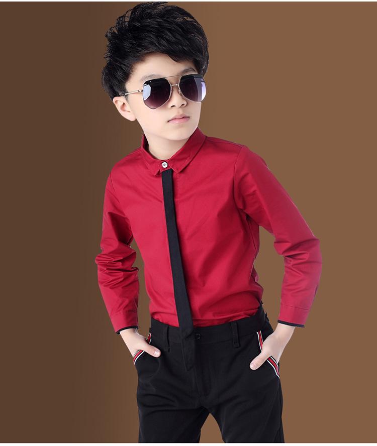 

Boys Spring 2020 Korean Style Long-Sleeve Fleece-Lined White Shirt 150cm