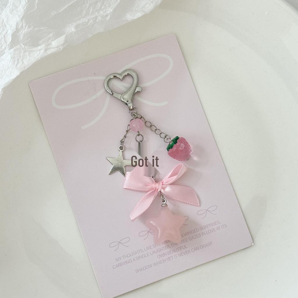 Y2K Spicy Girl Charm: Puffy Star, Beaded Flower, Strawberry Bow, CCD Pendant Keychain.