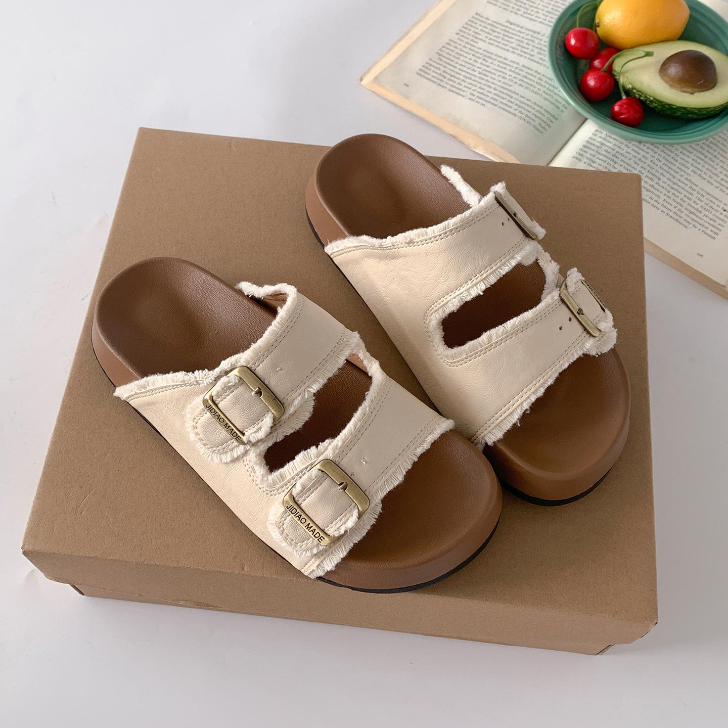 

Silver retro high-end thick-bottomed one-word Birkenstock slippers for women s summer wear 2025 new height-increasing versatile cool slippers 35 бежевый