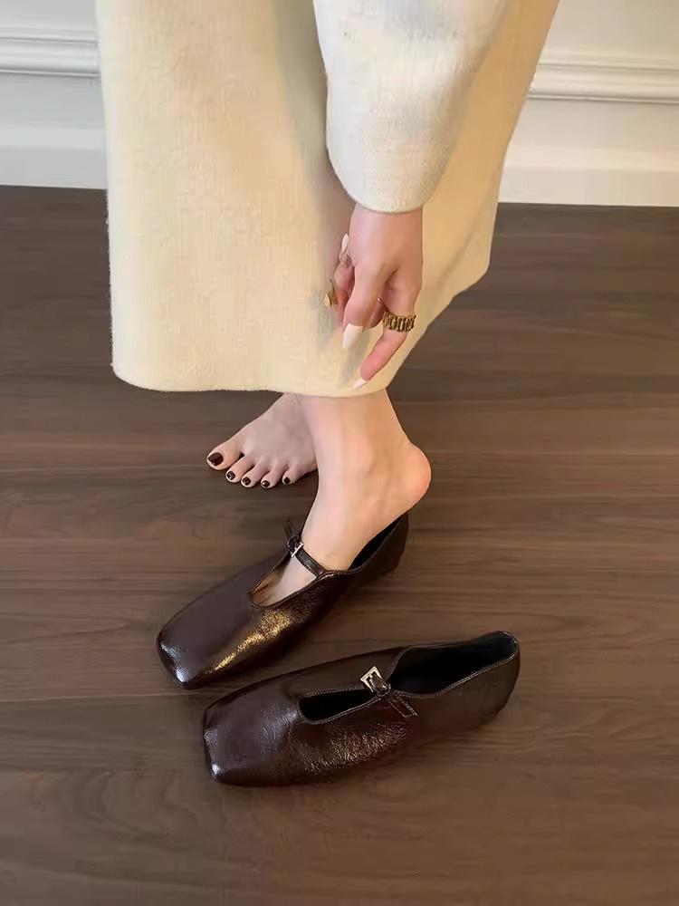 Sheepskin Version~ Retro and Comfortable Square Head Flat-soled Single Shoes Women's Spring New Genuine Leather Grandma Shoes Mary Jane Small Leath