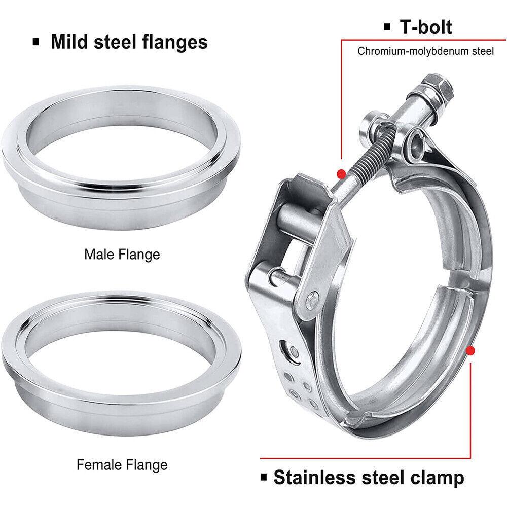 Universal 2pcs 3" V Band Stainless Steel Exhaust Clamp Kit with Mild Steel Flange Male Female For Charge Piping Exhaust Systems