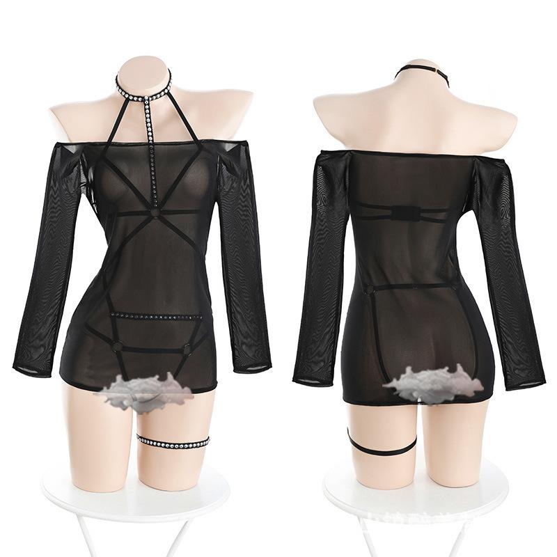 Sexy sexy perspective royal sister tulle crotch rivet bondage SM suit passion temptation
