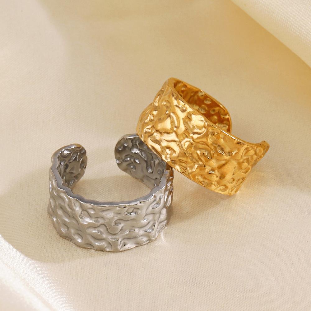 LATS Multiple Styles Stainless Steel Geometric Texture Wide Rings for Women Men Irregular Gold Wedding Ring Punk Jewelry