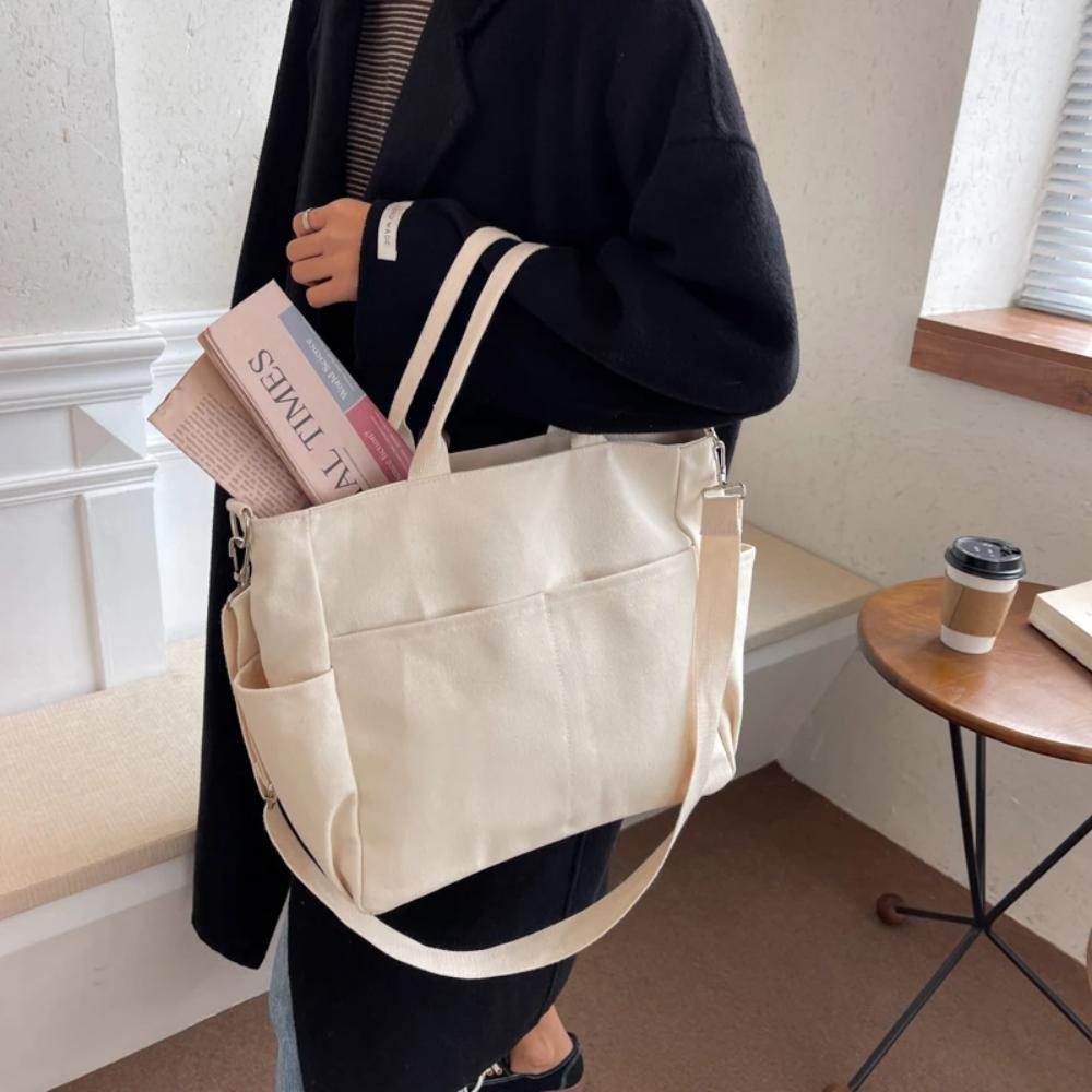 Ins Lazy Wind Canvas Big Bag,  Korean Version Of The Single Shoulder Crossbody Bag Female Simple Literary Solid Color