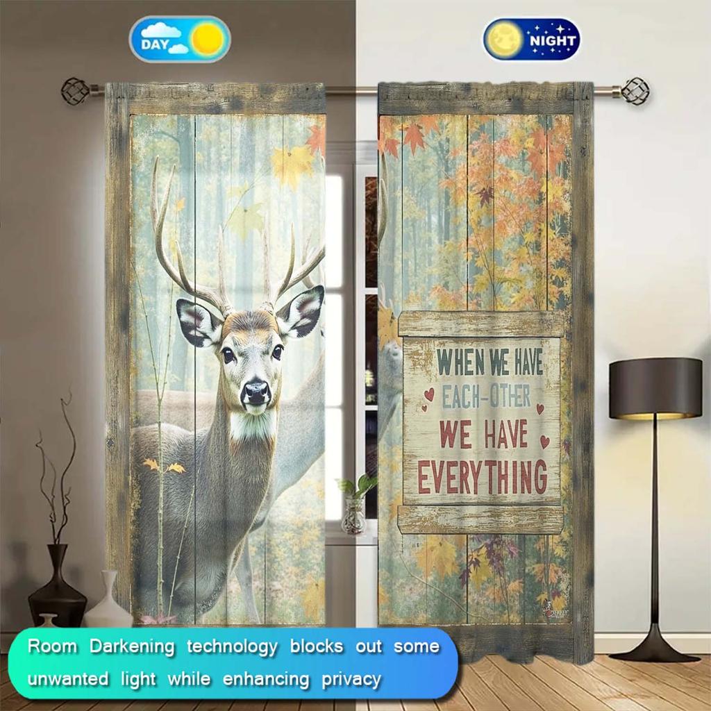2 Panels Deer Board Pattern Window Curtains   Distinctive Printed Curtains   Suitable for Gifting To Family and Friends