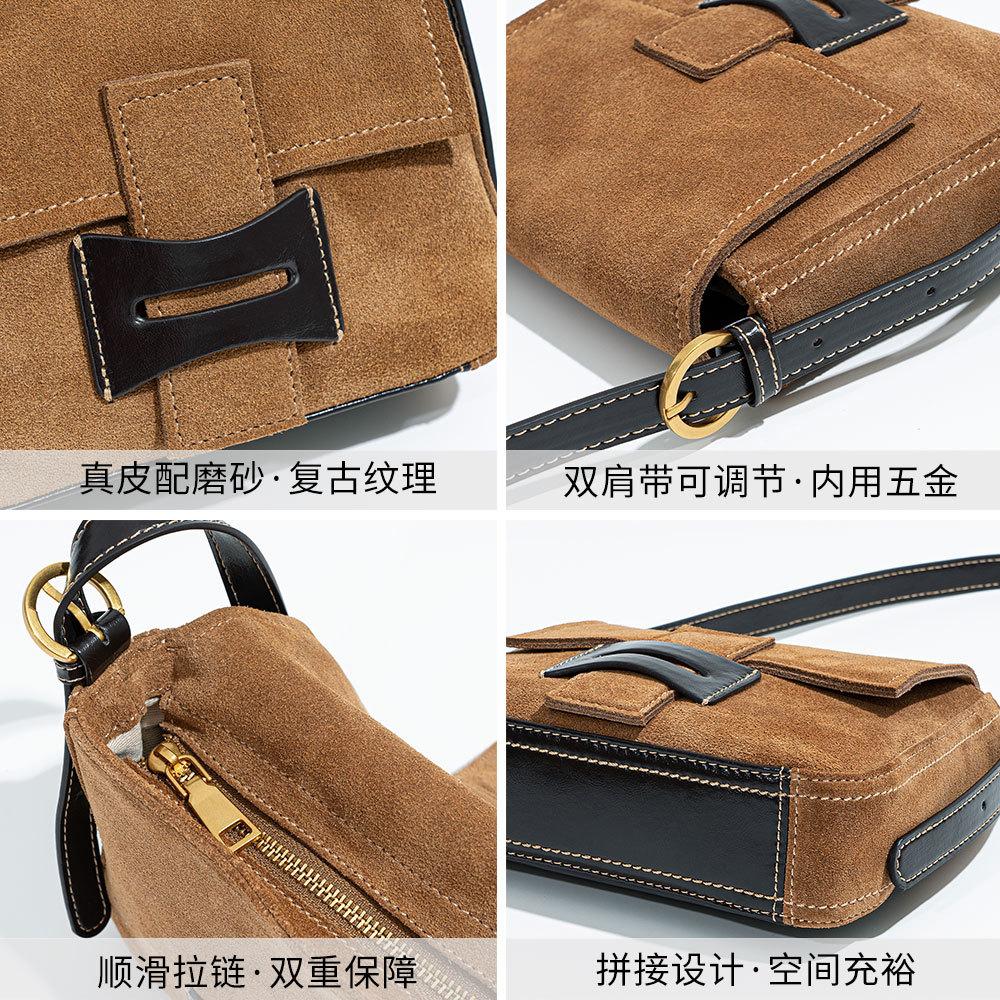 Frosted leather messenger bag 2025 new autumn and winter versatile cowhide small square bag fashionable retro premium shoulder messenger bag