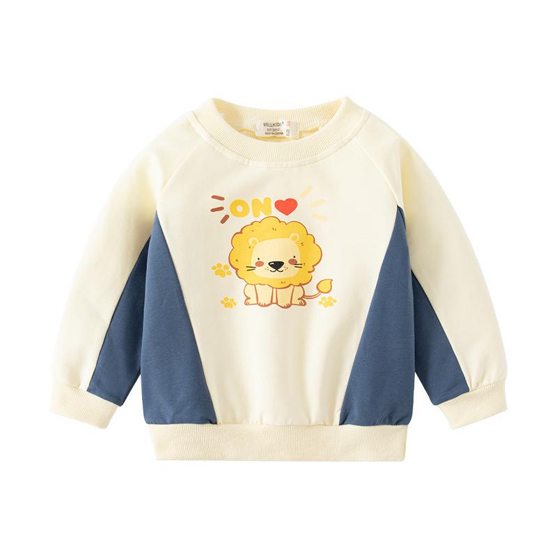 Cartoon pattern new boys sweater, cute lion casual jumper, no hat round neck long sleeve children's sweater