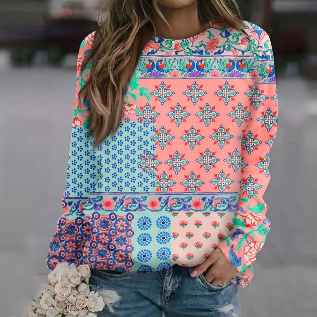 Women's Fashion Casual Long Sleeve Christmas Printed Neck Sweatshirt Top