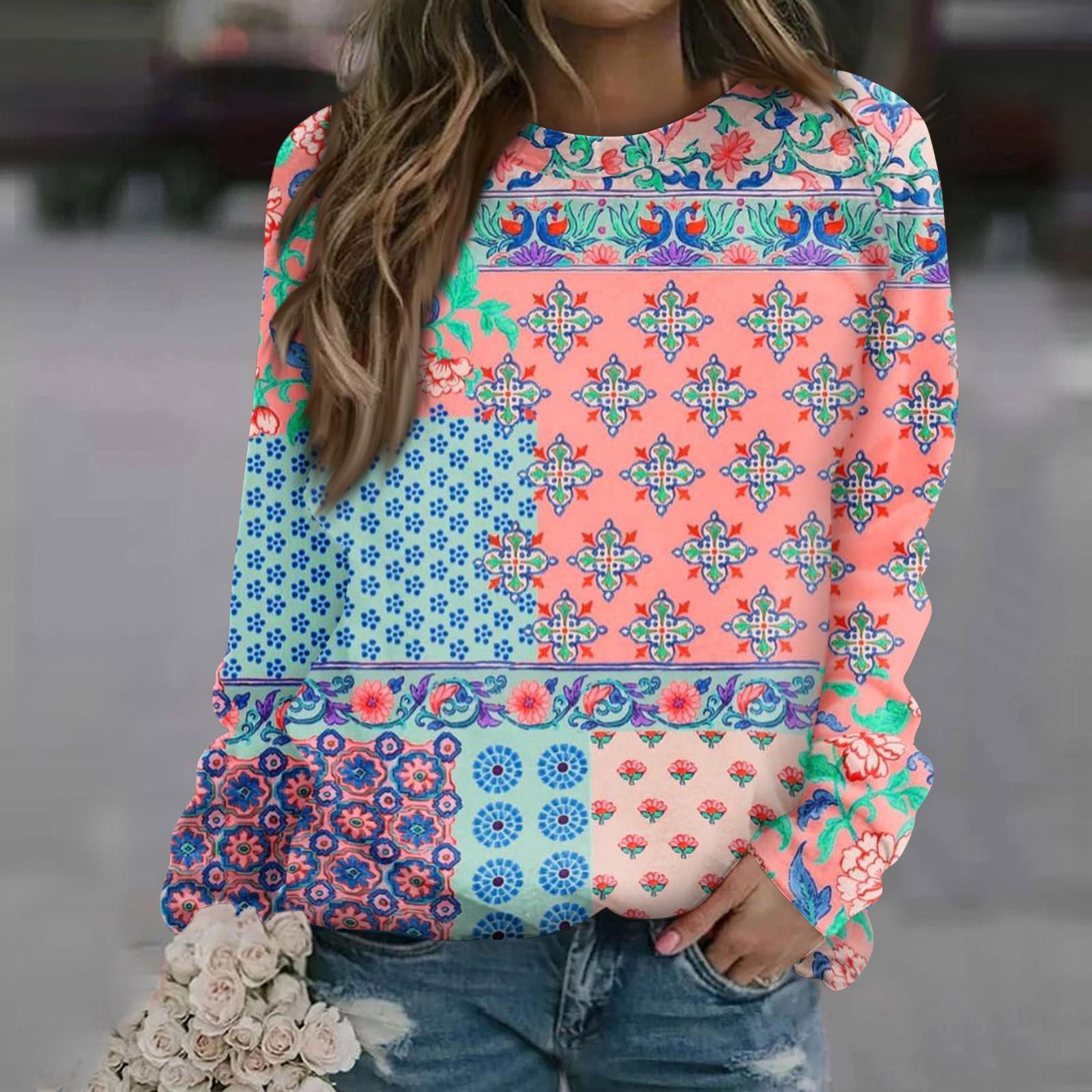 

Жіночий модний повсякденний світшот з довгим рукавом та різдвяним принтом на шиї M синій