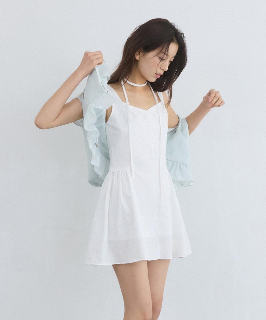 ADAUL Fit Flare Sleeveless Mini Dress - White