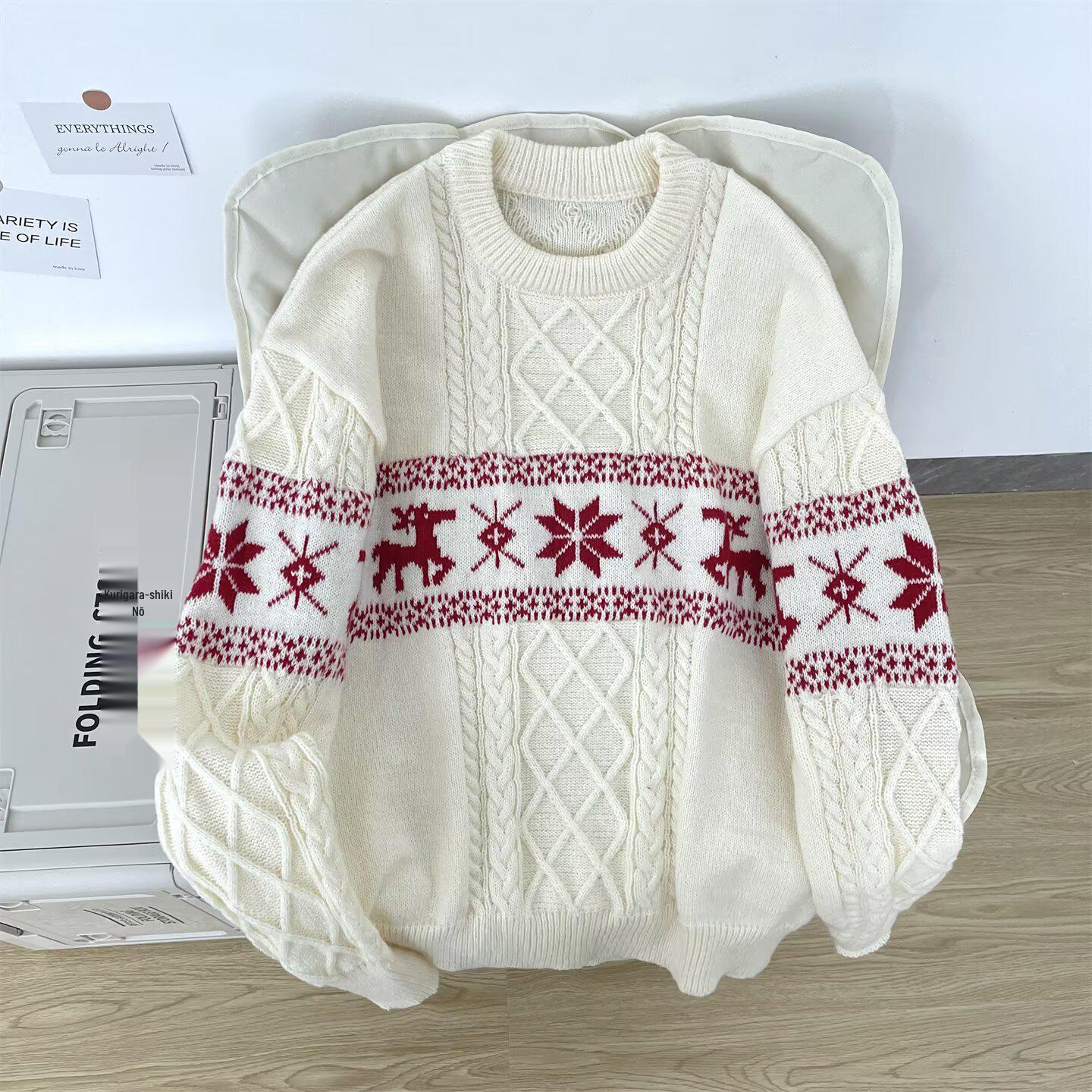 

Unisex Fair Isle Christmas Sweater, Long Sleeve Warm Knit Pullover for Winter L абрикосовий