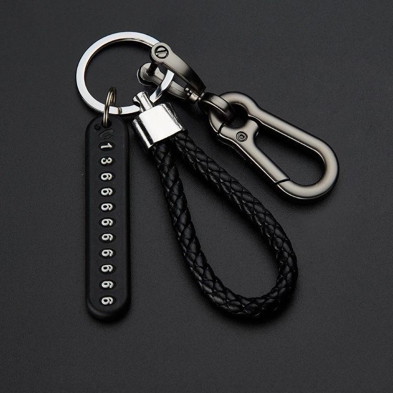 Trendy Diy Mobile Phone Number Plate Pendant Keychain For Men Punk Simple Woven Leather Rope Anti-Lost Car Key Chain Accessories