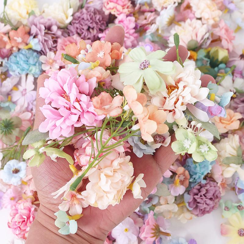 20/50Pcs Mix Artificial Flowers Heads Silk Fake Flower for Home Decor Wedding Marriage Decoration Bride DIY Craft Gift Accessory