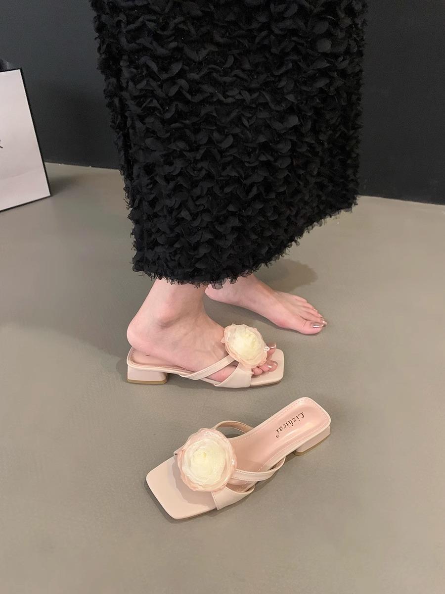 

Французский розовый темперамент крутые тапочки туфельки феи модная обувь 2025 новый летний новый китайский цветочный сандалии 40 абрикосовый