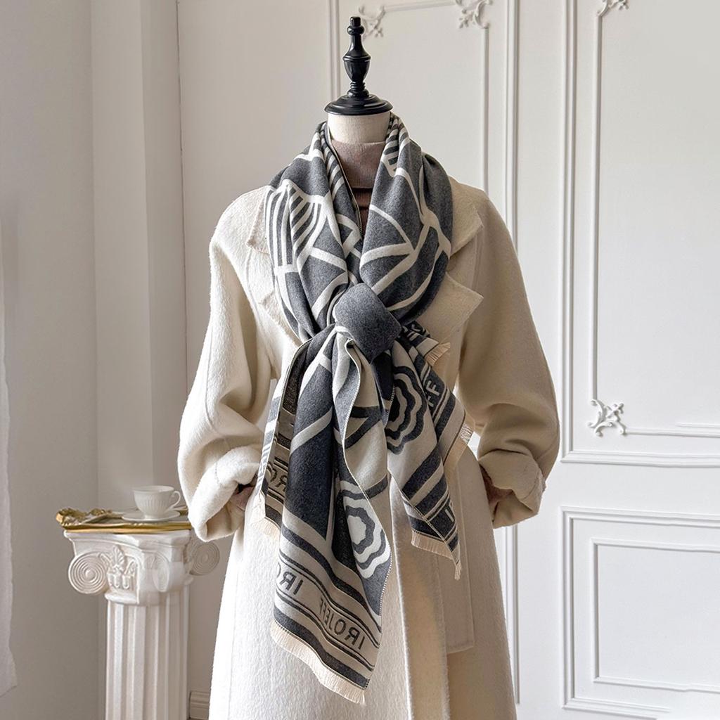 New Brand Elegant Two-Sided Geometric Jacquard Pashmina Scarf - Soft Warm Fringe Shawl, Winter Coldproof Windproof Blanket