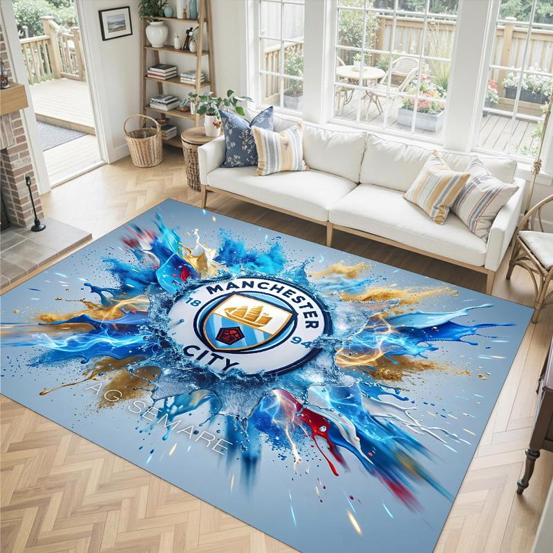 Manchester City Design Crystal Velvet Carpet Cozy Non?Slip Printed Rug For Bedroom Living Room Entrance